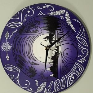 Hand Crafted Native American Clock Repurposed Vinyl Record Upscale Hand Painted